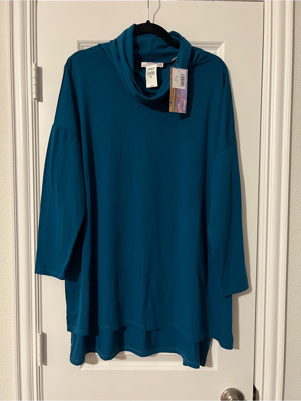 Teal Cowl Neck Tunic Top